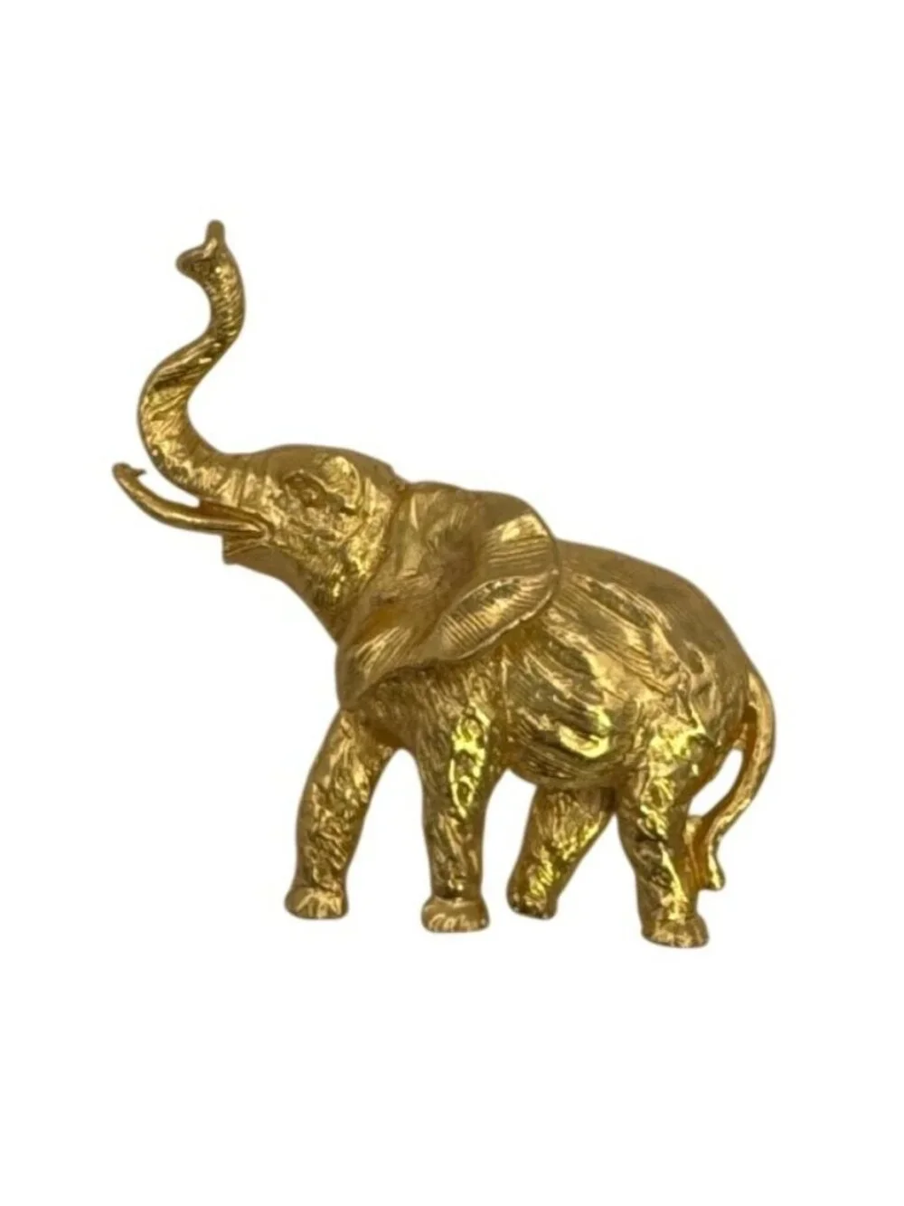 Gold Tone Elephant Vtg Brooch Pin Textured Trunk Up Animal Statement Jewelry